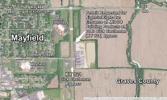 Transportation Cabinet Seeking Input on New Entrance along KY 121-Bypass at Mayfield