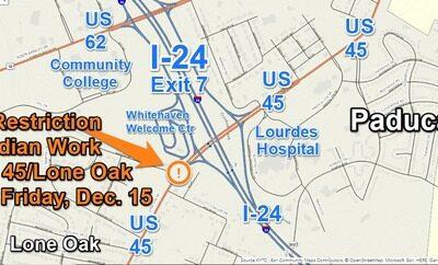 Work Zone Lane Restriction on U.S. 45/Lone Oak Rd near I-24 Paducah Exit 7 on Friday, Dec. 15