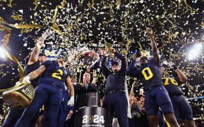 Jim Harbaugh delivers a national title. Corum scores 2 TDs, Michigan overpowers Washington 34-13