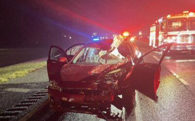 Horse Involved crash sends drive to hospital.