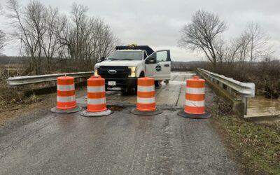 Sandhill Road closed due to washout near West Fork of the Clarks River at bridge