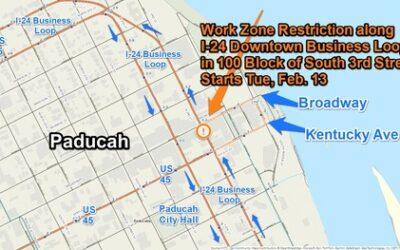 Work Zone on I-24 Business Loop/South 3rd Street in Paducah Starts Tuesday, Feb 13