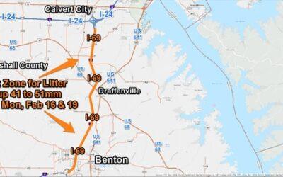 Work Zone for Litter Pickup along I-69 in Marshall County for Litter Pickup Today and Monday