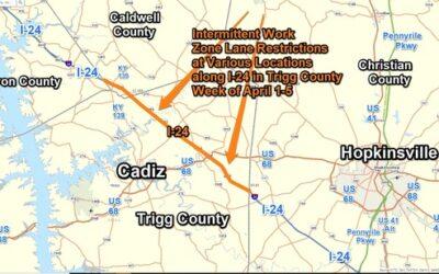 Daytime Work Zone Lane Restrictions on I-24 in Trigg County starting Monday, April 1