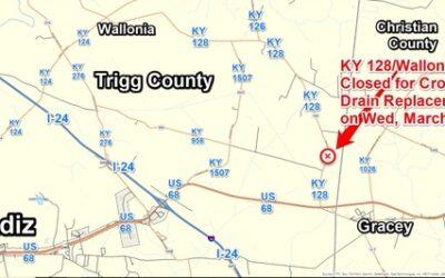 Closure Planned on KY 128/Wallonia Rd in Trigg County on Wednesday, March 27