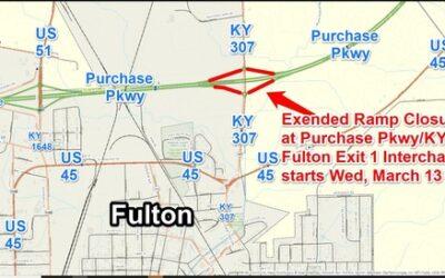 Extended Ramp Closures at Purchase Parkway/KY 307 Fulton Exit 2 Interchange start Wed, March 13