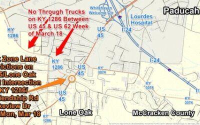 UPDATE:  Work Zone along U.S. 45/Lone Oak Rd at 7.141mm in McCracken County Cancelled