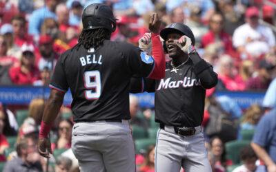 Marlins win first game after 0-9 start, beat Cardinals 10-3 as Chisholm, Gordon hit 3-run homers