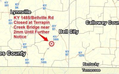 KY 1485/Bellville Road Closed at Terrapin Creek Bridge near 2 Mile Marker in Graves County