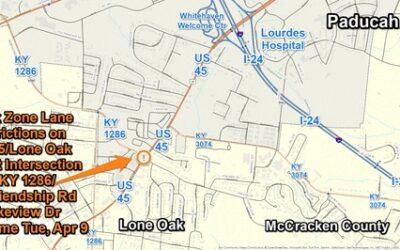 Work Zone Lane Restrictions along U.S. 45/Lone Oak Rd at 7.141mm in McCracken County Resume Tuesday, April 9