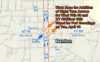 Work Zone along U.S. 641 in Downtown Benton at Court Square on Tuesday, April 16