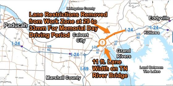 Lane Restrictions along I-24 at 29 to 33mm in Livingston County Coming Down Early for Memorial Day Travel Period