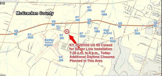 Closure on KY 3520/Old U.S. 60 in Western McCracken County Today