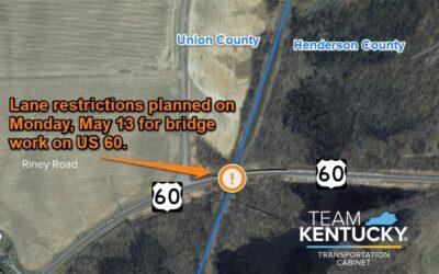 Lane Restrictions on US 60 Bridge at Henderson-Union line on Monday