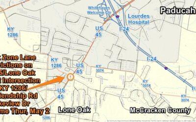 Northbound Lane Restriction along U.S. 45/Lone Oak Rd at 7.141mm in McCracken County on Thursday, May 2