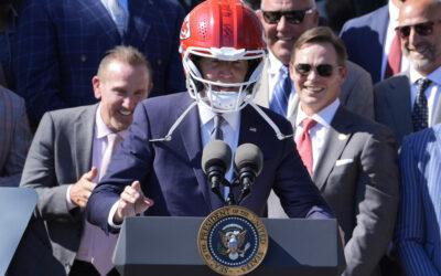 Biden breaks unofficial rule about headwear while hosting the Super Bowl champion Kansas City Chiefs