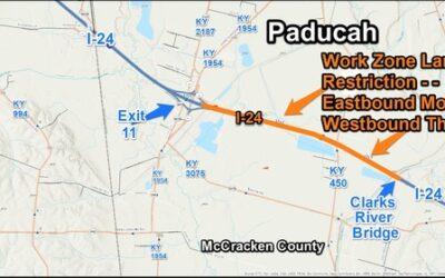 Lane Restriction on I-24 at 11 to 13.5mm in McCracken County Starting Tuesday, June 25