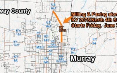 Milling & Paving along KY 2075/North 4th Street in Murray starts Friday, June 7