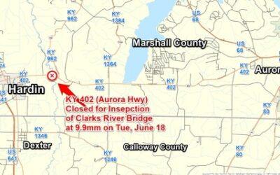 Closure on KY 402 at 9.9mm in Marshall County for Bridge Inspection on Tuesday, June 18