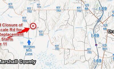 Extended Closure of KY 795/Scale Rd at 4.3mm in Marshall County Starts Tuesday, June 11