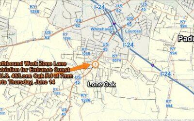 Southbound Work Zone Lane Restriction on U.S. 45/Lone Oak Rd on Thursday & Friday, June 13 & 14