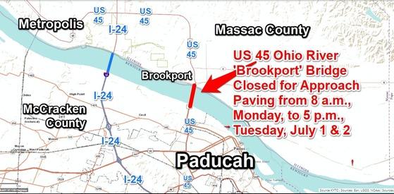 U.S. 45 Ohio River ‘Brookport’ Bridge to Close for Approach Paving Monday & Tuesday, July 1 & 2