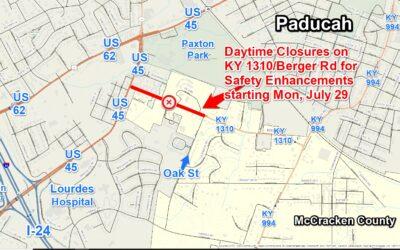 Daytime Closures Planned on KY 1310 (Berger Road) in Paducah to Start Monday, July 29