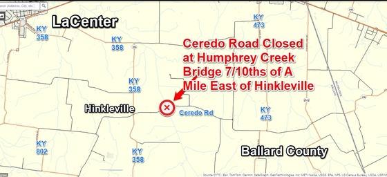 Ceredo Road Closed East of Hinkleville Community in Ballard County