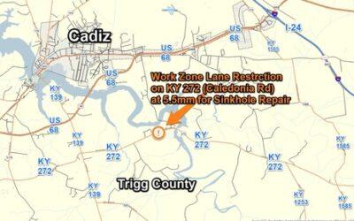 Work Zone on KY 272 (Caledonia Rd) at 5.5mm in Trigg County for Sinkhole Repair Today