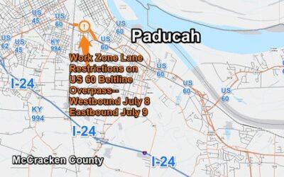 Work Zone Restriction on U.S. 60 (Irvin Cobb Drive) Beltline Overpass in Paducah Today & Tuesday