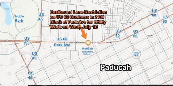 Eastbound Work Zone Lane Restriction on U.S. 60-Business in 2100 Block of Park Avenue in Paducah