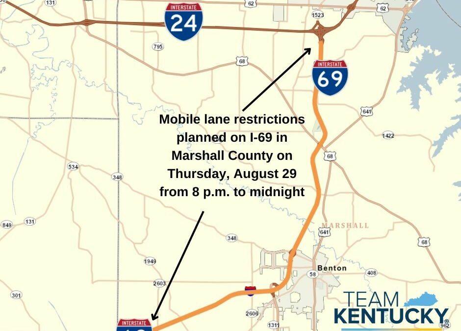 Mobile Lane Restrictions Planned on I-69 in Marshall County on Thursday