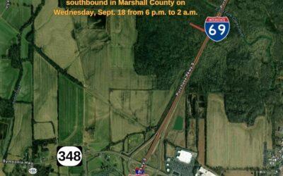 Nighttime Lane Restrictions on I-69 Southbound in Marshall County Next Wednesday