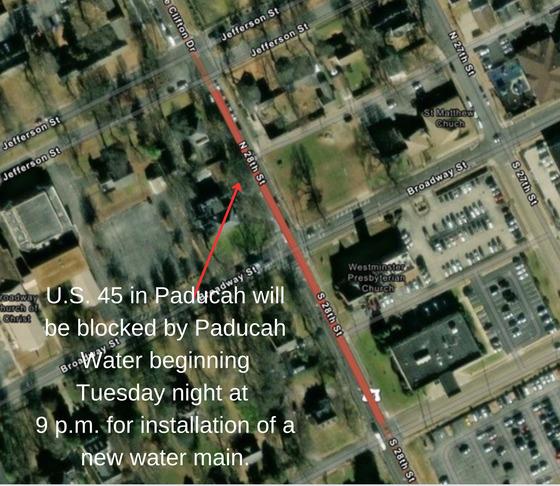 U.S. 45 in Paducah to be Blocked for Utility Work Next Week