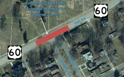 U.S. 60X in Paducah to be Blocked at Fountain Avenue from Midnight to 3 a.m. Monday